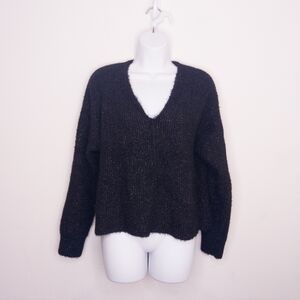 Abound Women's Sparkle Thread Sweater Black Size Small Vneck Pullover Shirt